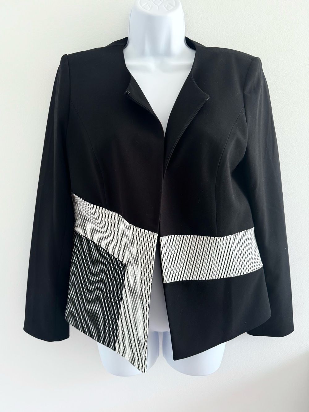 Calvin Klein Black and White Textured Panel Blazer - Women